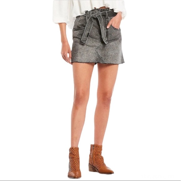 NWT Free People East of Eden Tie Waist Denim Skirt Washed Black Size 26 - Picture 5 of 13